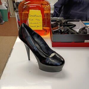 PERFECT FOR DRAG! Sexy Size 14 Black Patent Leather Stilleto Platform Shoes